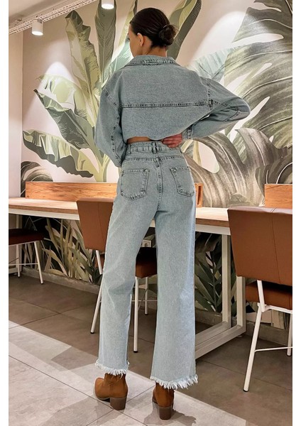 Yüksek Bel Paça Püsküllü Bol Paça Kadın Jean Kot Pantolon P-00008857 fırsatları