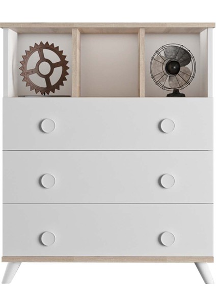 Tokyo 3 Çekmeceli Şifonyer Beyaz / Meşe