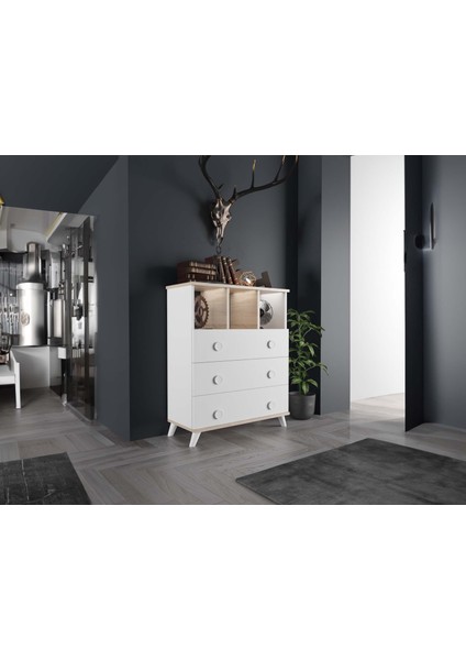 Tokyo 3 Çekmeceli Şifonyer Beyaz / Meşe fırsatları