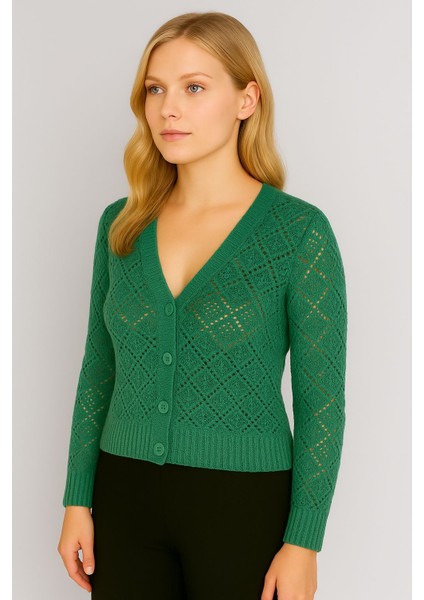 Kadın V Yaka Önü Düğmeli Mevsimlik Hırka fiyatları