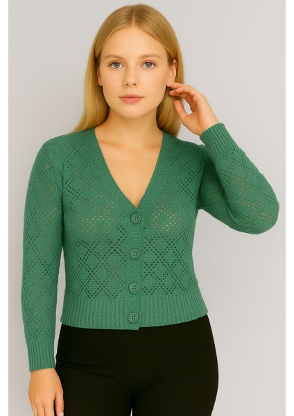 Kadın V Yaka Önü Düğmeli Mevsimlik Hırka fırsatları