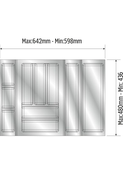 Mutfak Çekmece Içi Düzenleyici, Kaşıklık 64CM x 48CM Yanlar ve Boydan 4cm Kesilebilir, Antrasit modelleri