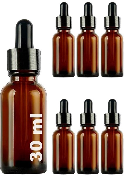 30 ml Metal Kapaklı Damlalık Dropper Şişesi Serum 30 cc Cam Şişe 6 Adet (Siyah Kapak, Amber/kahverengi)