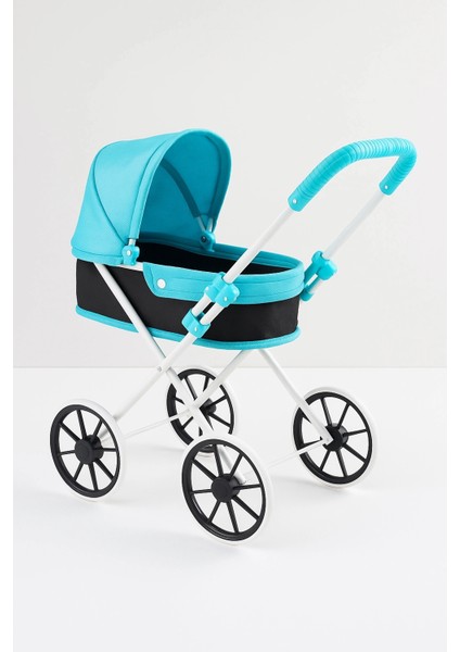 Büyük Tekerlekli Tenteli Katlanabilir Metal Oyuncak Bebek Puseti Premium Lüx Mavi