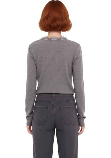 Kadın V Yaka Fırçalı Kaşkorse Esnek Örme Bluz Kaliteli Şık Rahat Modern Zarif Günlük modelleri