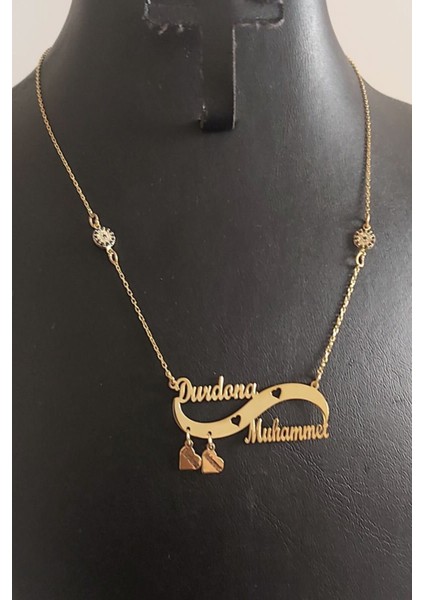 925 Ayar Gümüş 24 Ayar Altın Kaplama 2 Nazar Boncuklu Kalpli Sonsuzluk Kolye