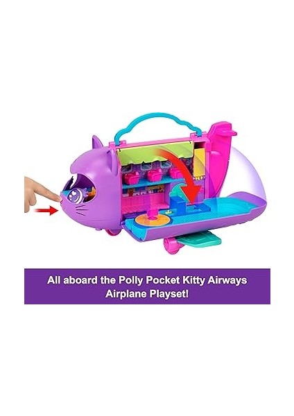 Pocket™ Minik Kedi Hava Yolları™ Oyun Seti Polly Pocket Adventures In Rio Uçak Oyun Seti, 2 Mikro Bebek ve Evcil Hayvan, Aksesuarlar, Seyahat Oyuncağı Uçak HWP19 modelleri
