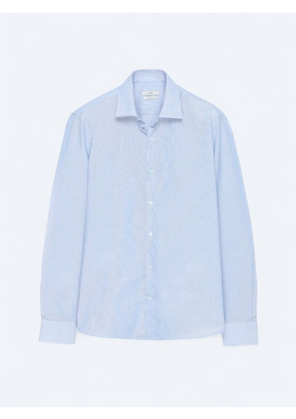 Lacivert Regular Fit Dokuma Klasik Pamuk Karışımlı Gömlek