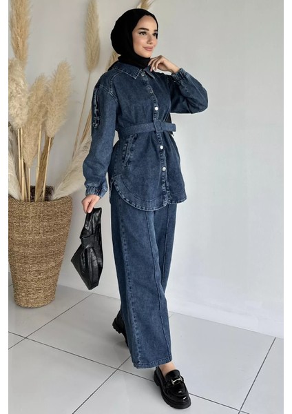 Kemerli Jean Kot Ceket Pantolon Tesettür Ikili Takım P-00018909 fiyatları