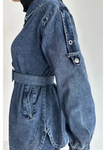 Kemerli Jean Kot Ceket Pantolon Tesettür Ikili Takım P-00018909 fırsatları