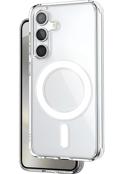 Samsung Galaxy S24 Plus Için Magsafe Aksesuarlarıyla Uyumlu Şok Emici Silikon Kenarlı Sararma Önleyici Arkası Sert Parmak Izi Tutmayan Çizilme ve Darbelere Dayanıklı Manyetik Şeffaf Kılıf