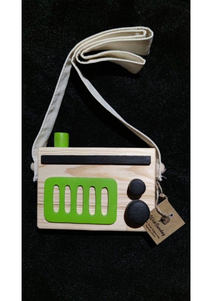 Yeşil Doğal Ahşap Retro Dekoratif Radyo ve Çocuk Oyuncağı