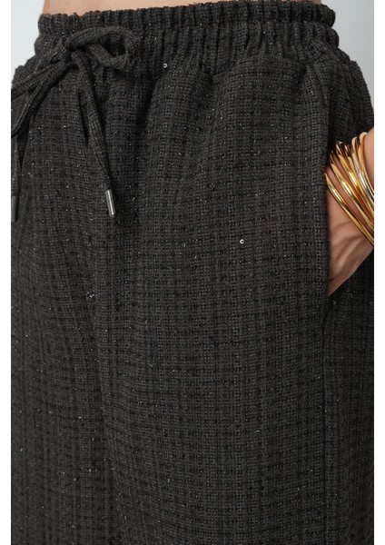 Kadın Simli Bol Paça Beli Lastikli Düz Renk Pantolon fırsatları