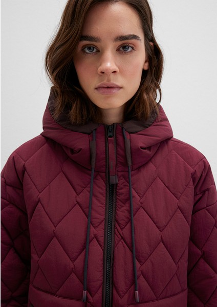 Su Itici Kapüşonlu Bordo Kapitone Ceket 1110499-90705