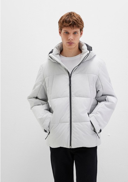 Su Itici Kapüşonlu Gri Şişme Mont 0110675-70074