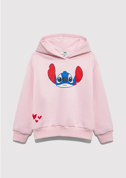 Stitch Baskılı Kapüşonlu Pembe Sweatshirt 7S10165-71007 fırsatları