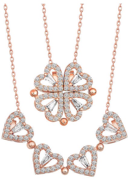 Gümüş Rose Kalpli Açılabilen Yonca Kadın Kolye