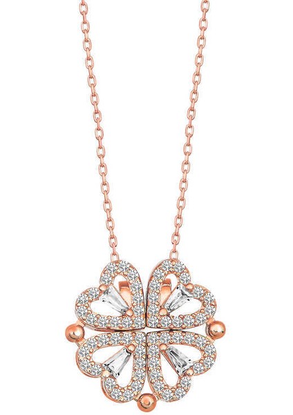 Gümüş Rose Kalpli Açılabilen Yonca Kadın Kolye fiyatları