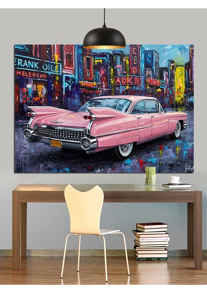 Pembe Klasik Araba Şehir Dekoratif Kanvas - Mdf Ahşap Tablo modelleri