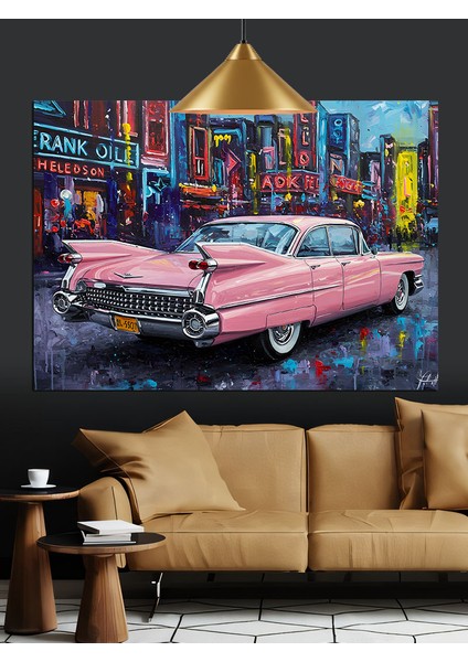 Pembe Klasik Araba Şehir Dekoratif Kanvas - Mdf Ahşap Tablo indirimleri
