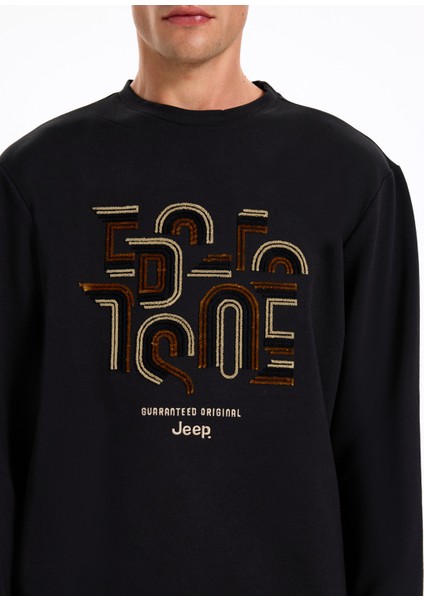 Bisiklet Yaka Baskılı Siyah Erkek Sweatshırt J5WM-SWT7286 fırsatları