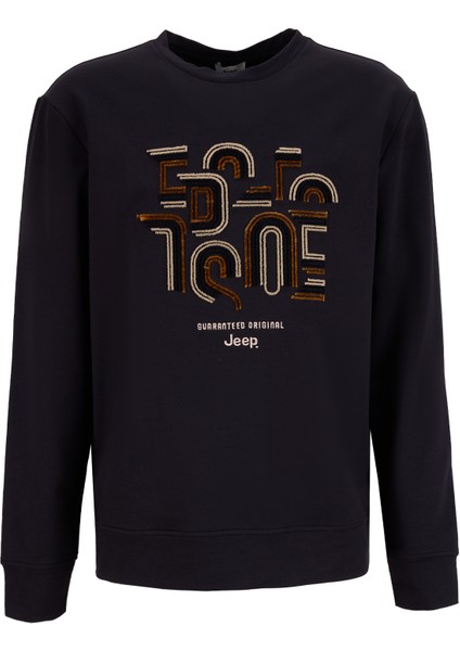 Bisiklet Yaka Baskılı Siyah Erkek Sweatshırt J5WM-SWT7286