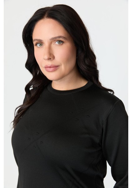 Büyük Beden Yuvarlak Yaka Triko Kazak-Siyah indirimleri