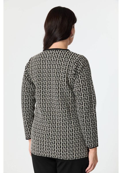 Büyük Beden Desenli Cep Detay Triko Hırka-Siyah indirimleri