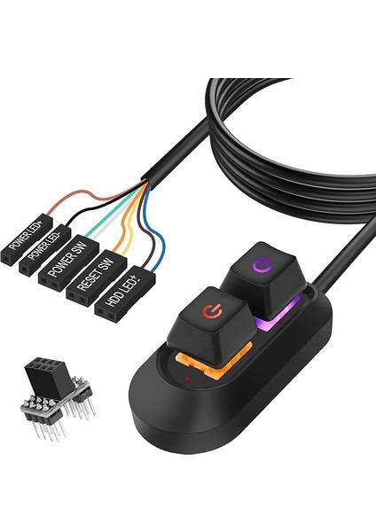 Masaüstü Bilgisayar Güç Anahtarı Güç Kaynağı Kablosu, Harici Pc Power Button Uzatma Kablosu, Bilgisayar Anakartı Için On Off Reset Anahtarı (2 M, Siyah)