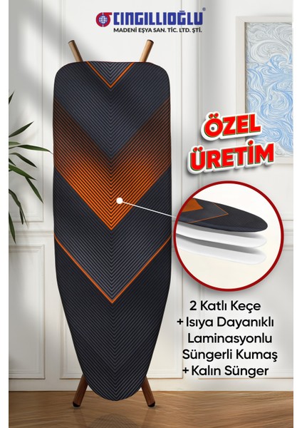 CB-105 Çoklu V Motif Çift Kat Keçeli + Süngerli Isıya Dayanıklı Ütü Masası Kılıfı Örtüsü Bezi