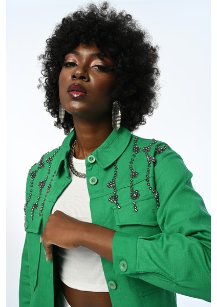 Kadın Robası Taş Işlemeli Düz Renk Gömlek-Ceket fiyatları