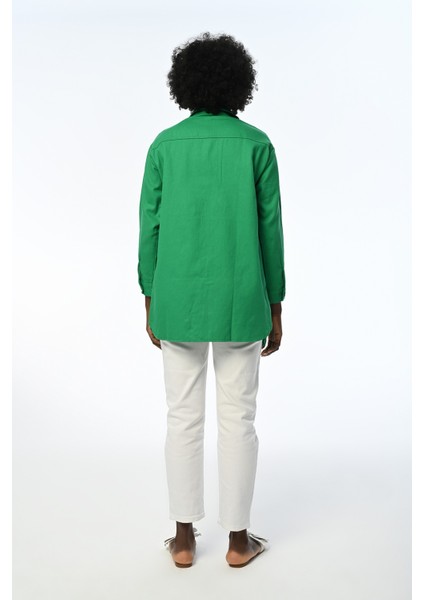 Kadın Robası Taş Işlemeli Düz Renk Gömlek-Ceket