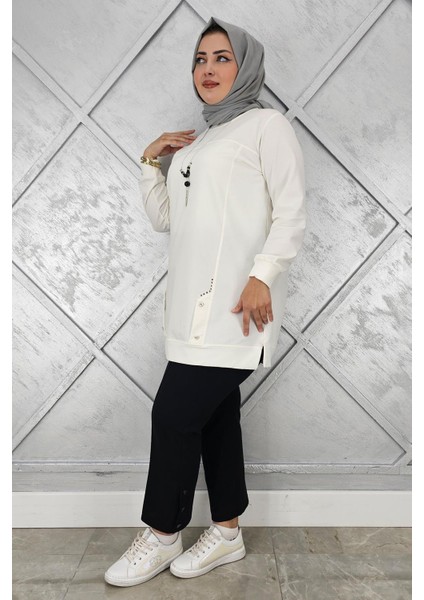 Kadın Kolye Detaylı Taşlı Tesettür Tunik