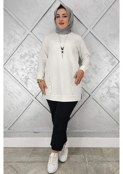 Kadın Kolye Detaylı Taşlı Tesettür Tunik modelleri