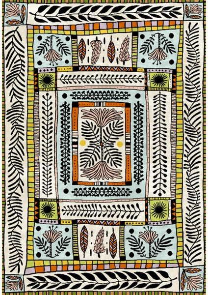 Dijital Baskılı Renkli Çiçek Motifli Kaymaz Taban Yıkanabilir Halı