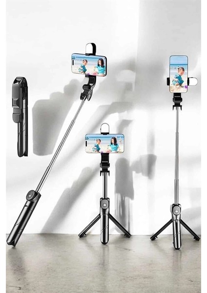 Tripod Kablosuz Bluetooth Bağlantılı Selfie Çubuğu 360 Derece Dönebilen