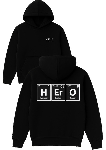 Hero Tasarım Baskılı Oversize Siyah Kapüşonlu Sweatshirt