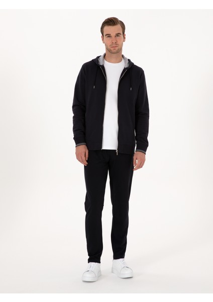 Erkek Lacivert Regular Fit Pamuk Karışımlı Tam Fermuarlı Kapüşonlu Sweatshirt 50318867-VR033 fırsatları