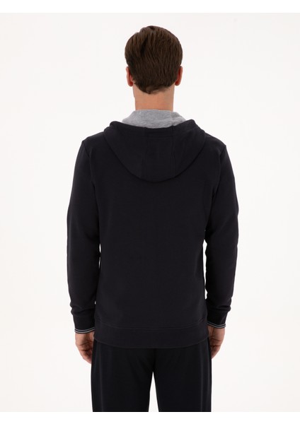 Erkek Lacivert Regular Fit Pamuk Karışımlı Tam Fermuarlı Kapüşonlu Sweatshirt 50318867-VR033 indirimleri