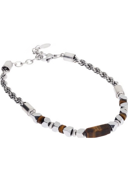 Erkek Kahverengi Taş Detay Çelik Bileklik