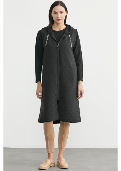 Kapüşonlu Astarsız Tunik Boy Yelek - Siyah fiyatları