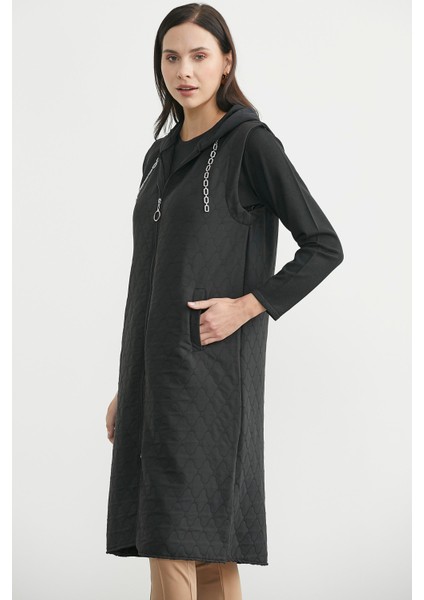 Kapüşonlu Astarsız Tunik Boy Yelek - Siyah fırsatları