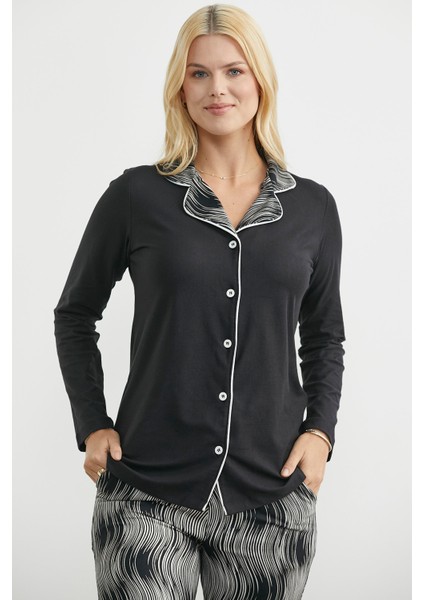 Desen Kombinli Düğmeli Pijama Takım - Siyah fiyatları