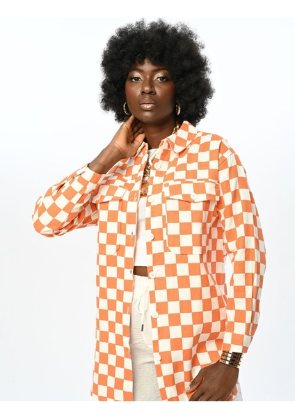 Dama Desenli Turuncu Pamuk Gabardin Gömlek Ceket fiyatları