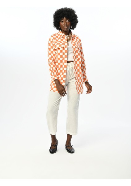 Dama Desenli Turuncu Pamuk Gabardin Gömlek Ceket fırsatları