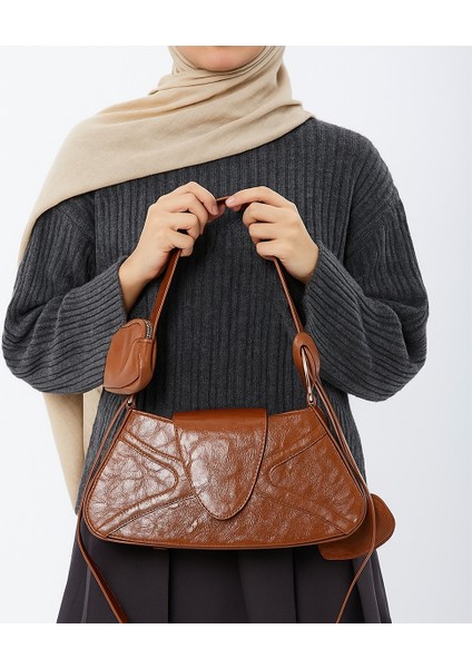 Çanta Kol Çantası Aksesuarlı Cüzdanlı Astarlı Taba Rengi