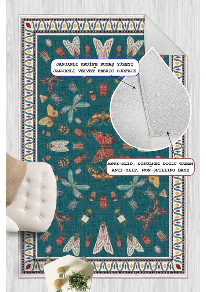 Dijital Baskılı Renkli Kelebek Desenli Kaymaz Taban Yıkanabilir Halı modelleri