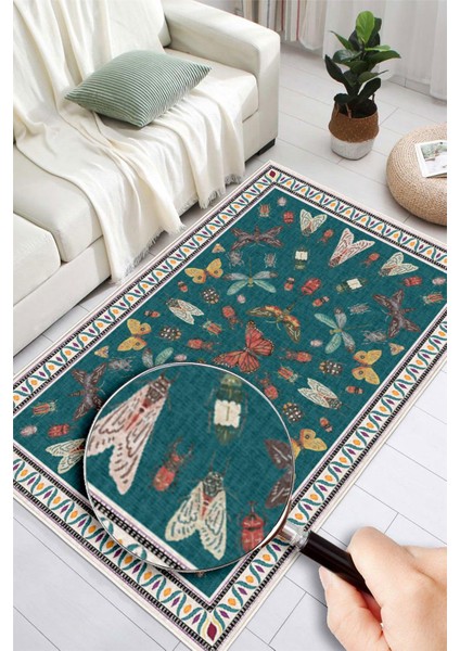 Dijital Baskılı Renkli Kelebek Desenli Kaymaz Taban Yıkanabilir Halı fırsatları
