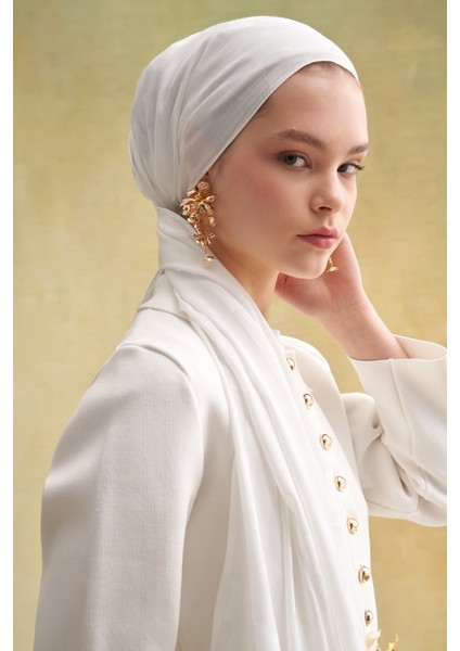 Küpçizgi Jakar Italyan Ipekli Şal Ekru