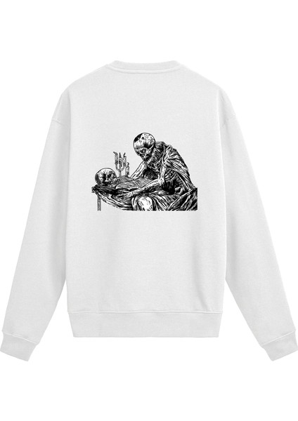 Sırt Baskılı Death Metal Iskelet Tasarımlı Sweatshirt